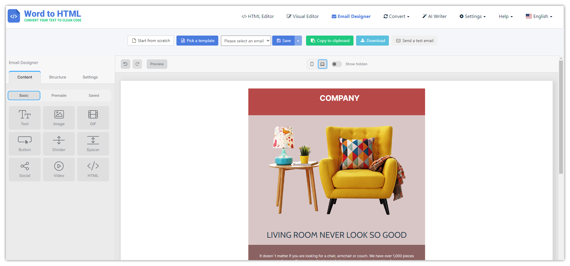 screenshot of Word to HTML